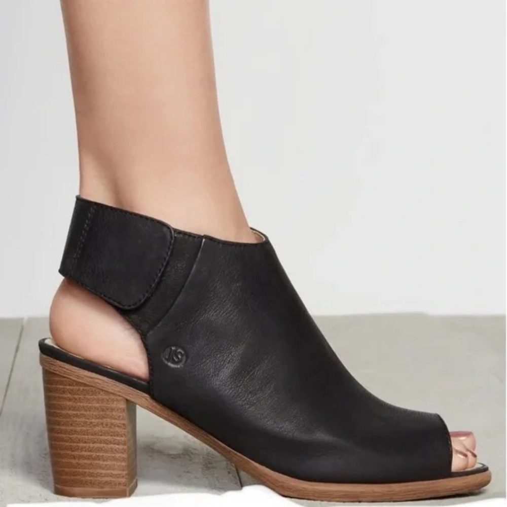 Josef Seibel Black Leather Peep Toe Heeled Booties